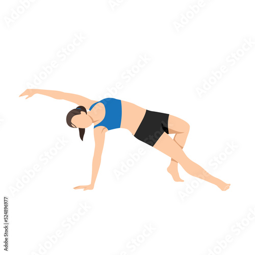 Woman doing Eagle leg side plank exercise. Flat vector illustration isolated on white background