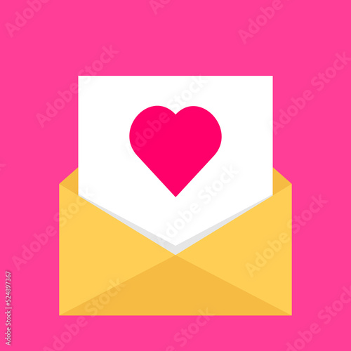 Letter, email or message with heart symbol. Flat style vector Illustration. love card and romantic decoration design 