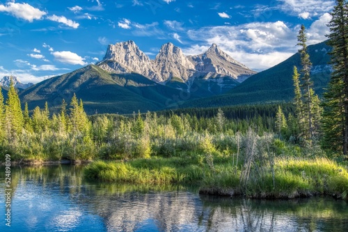 Three Sisters Mountain Range in Canmore, Alberta, Canada