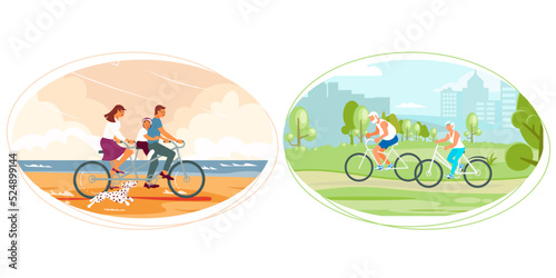 Set of different cyclist in various situations © tatianastulbo