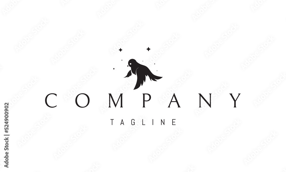 Vector logo on which an abstract image of a flying little bird against the background of stars. Vector logo on which an abstract image of a flying little bird against the background of stars.