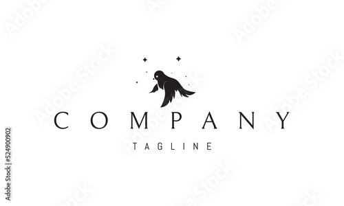 Vector logo on which an abstract image of a flying little bird against the background of stars.