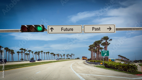 Fotografie Street Sign to Future versus Past