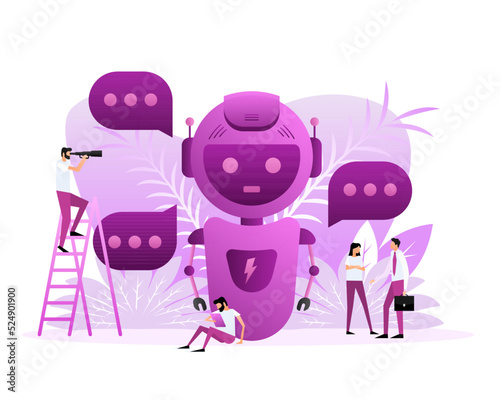 Chatbot icon concept, chat bot or chatterbot. Flat style characters. Vector illustration.