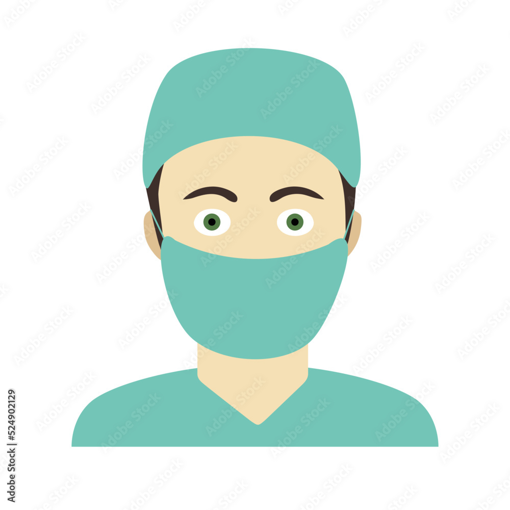 Flat icon of doctor man in a medical dressing. Surgeon, therapist, dentist, urologist. Flat icon of doctor man in a medical dressing. Surgeon, therapist, dentist, urologist.