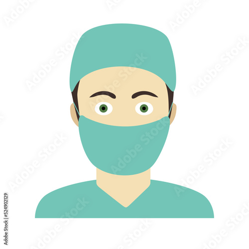 Flat icon of doctor man in a medical dressing. Surgeon, therapist, dentist, urologist.