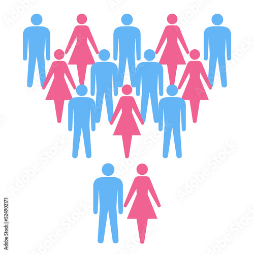 Family and society conceptual scheme. Illustration of multiple choice, social relationships, complex feelings. Psychological problem.