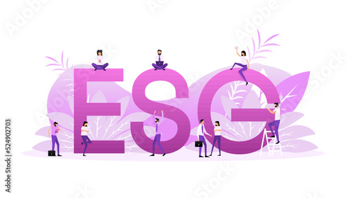 Green esg people. Finance isometric. Business concept