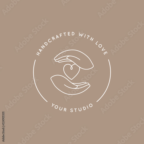 Hands with heart circle logo design. Love, care, sharing, charity, and medicine symbol.