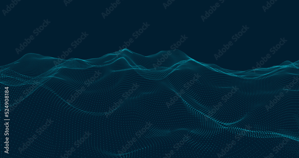 Abstract vector  particle waves. Flowing dots forming wavy  pattern. Elegant technology background for futuristic designs.