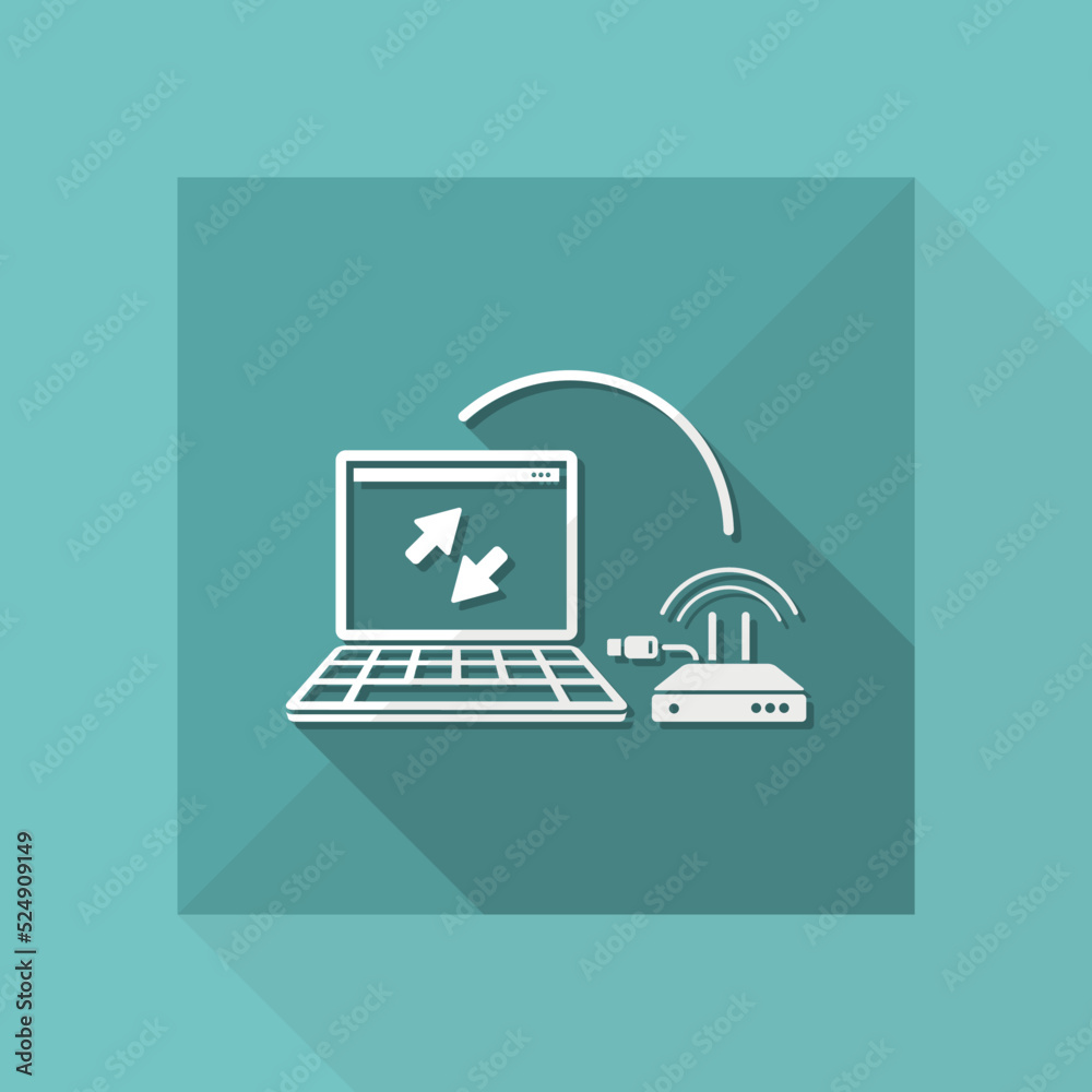Router and laptop connection - Flat minimal icon Router and laptop connection - Flat minimal icon