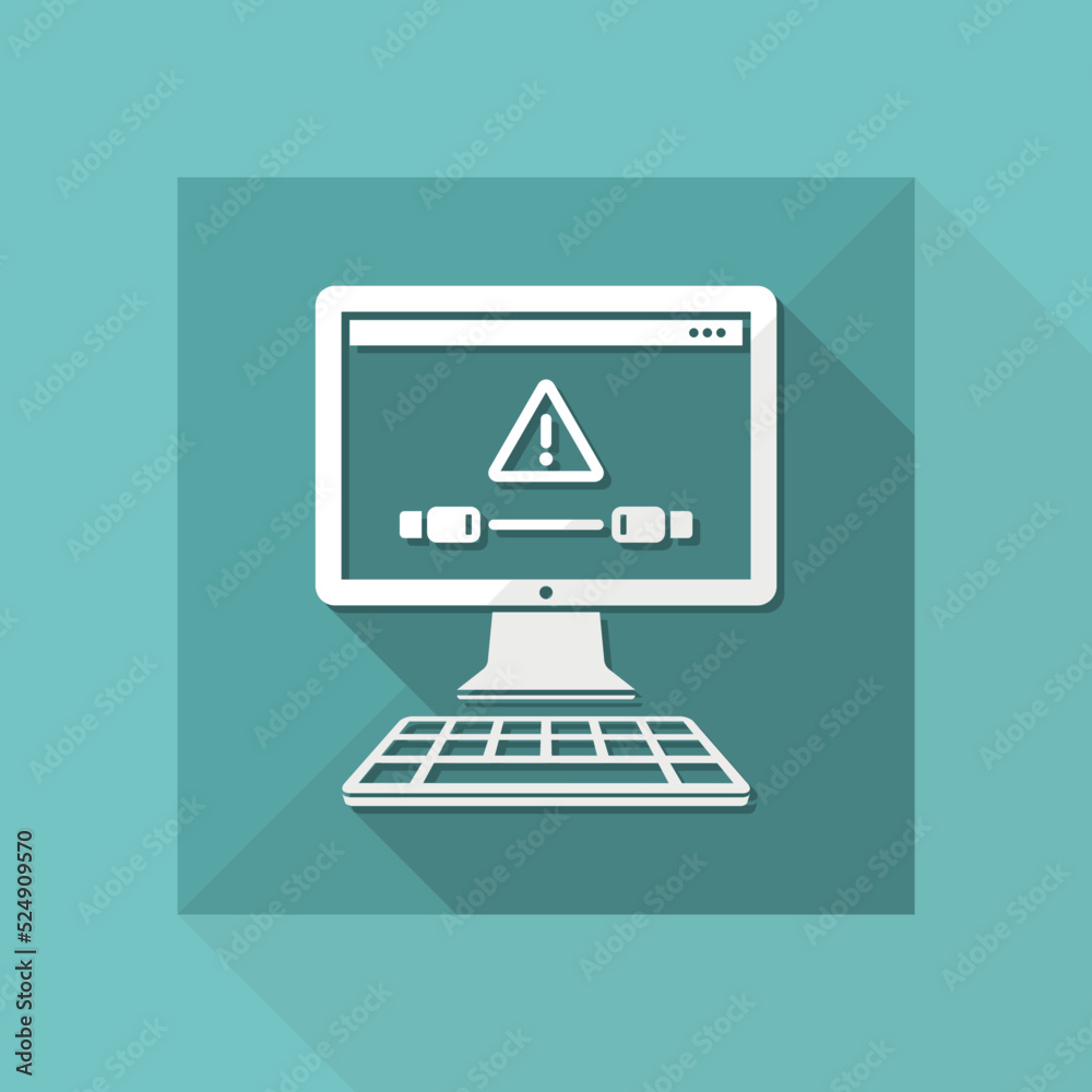 Cable connection to computer - Error alert notice - Vector flat minimal icon Cable connection to computer - Error alert notice - Vector flat minimal icon