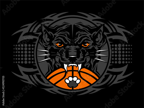 tribal basketball team design with panther mascot for school, college or league
