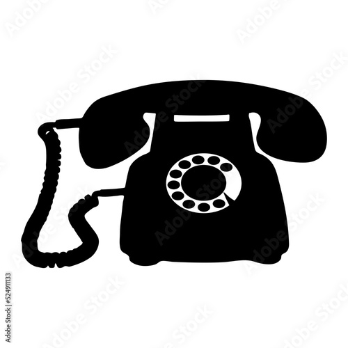 Retro old phone black silhouette. Vector EPS10.