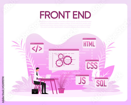 Front end. Software development. Programming code. Vector illustration.