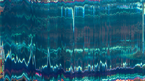 Noise texture background. Futuristic glitch. Computer virus. Fluorescent blue pink color fuzzy vibration artifacts defect on dark black illustration abstract overlay. photo