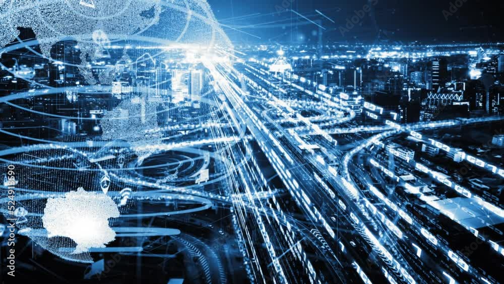 Picture Idea: Smart Transportation In Tacit Futuristic City With Online Traffic