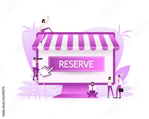 Flat button with blue reserved button. Flat line vector illustration. Online store. Vector icon