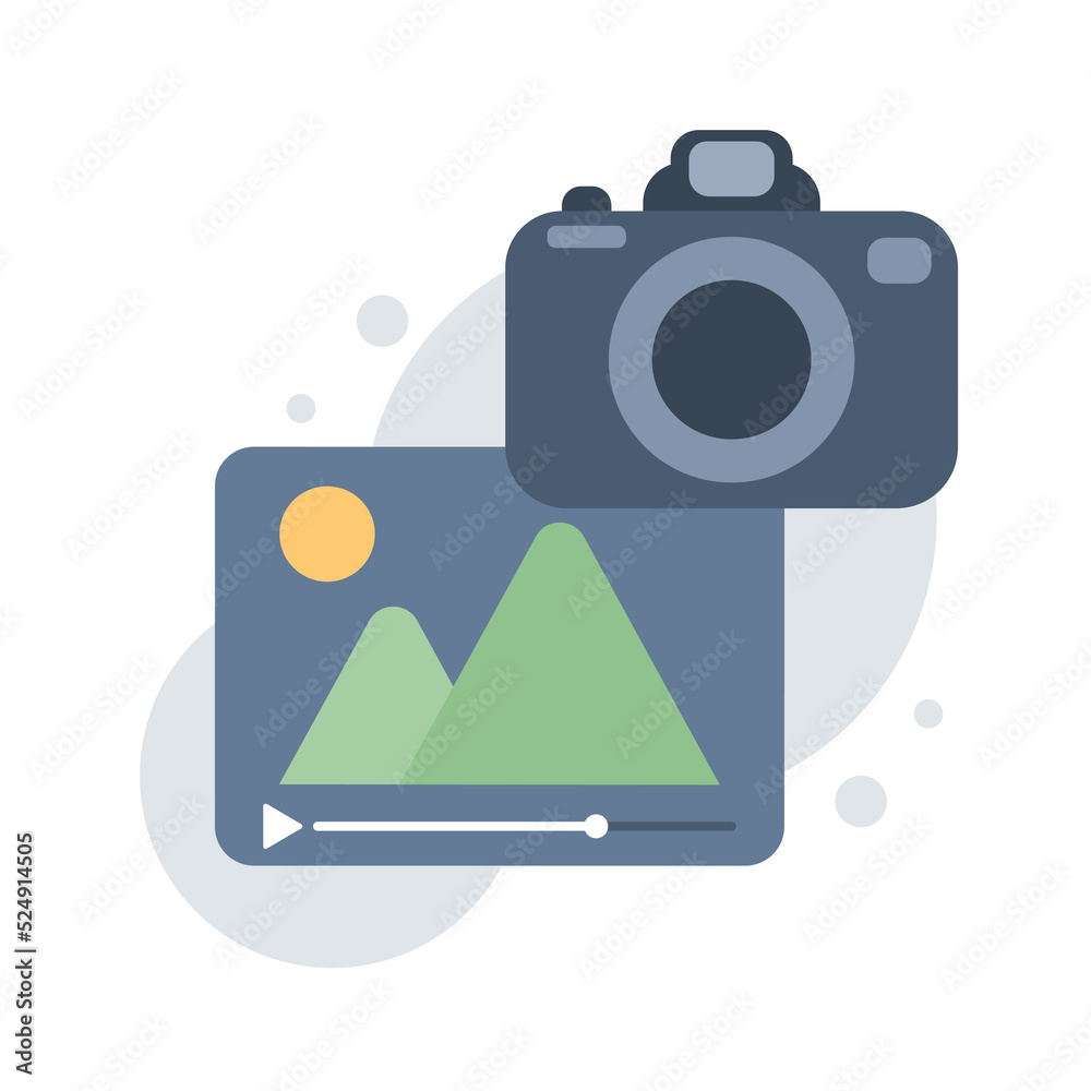 Photo presentation, photo camera. Playback of photo slides. Lens isolated vector render illustration Photo presentation, photo camera. Playback of photo slides. Lens isolated vector render illustration