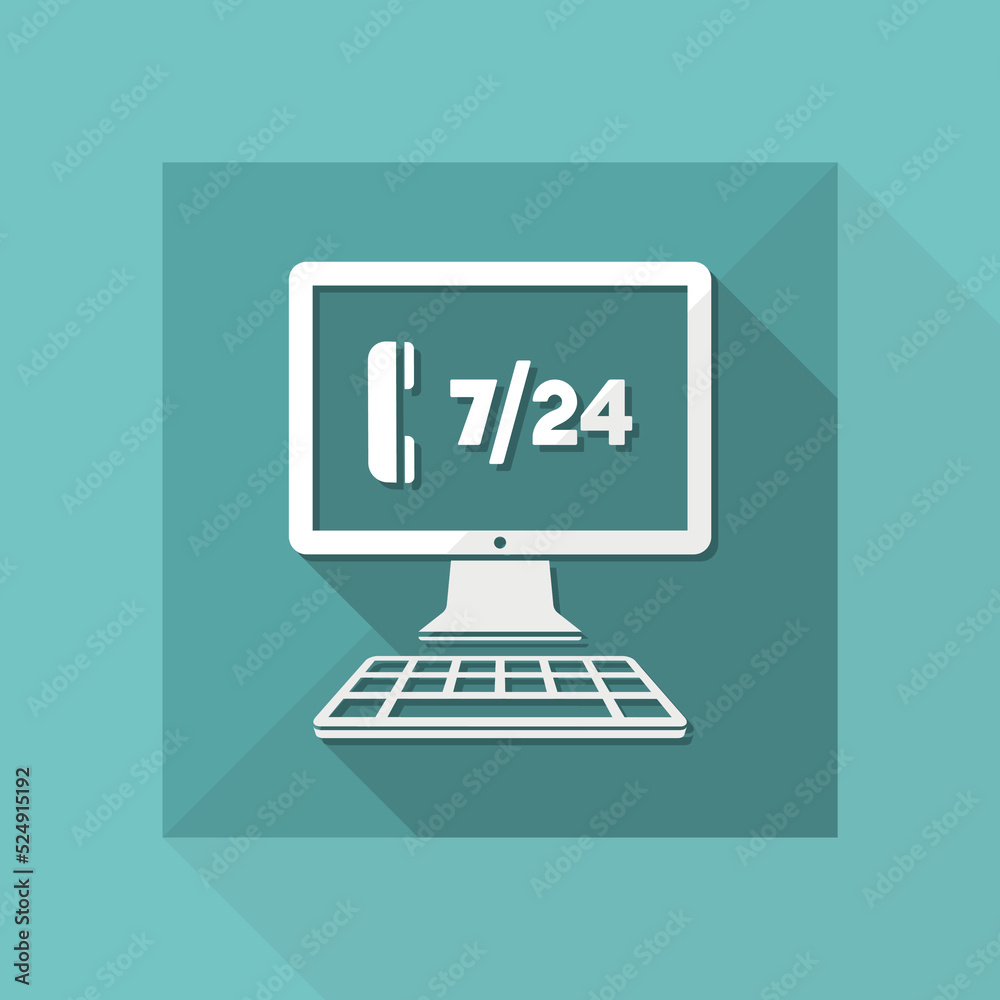 Full time 7/24 call center application - Vector flat icon