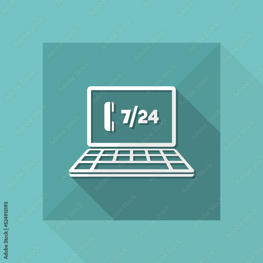 Full time 7/24 call center application - Vector flat icon Full time 7/24 call center application - Vector flat icon