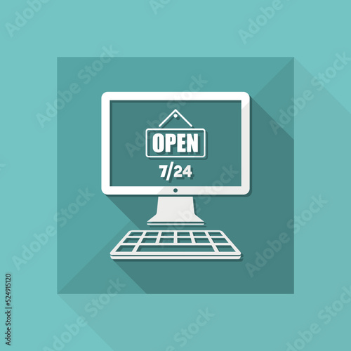 Online service open 7/24 - Vector flat icon