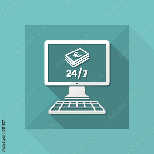 Online banking service 24/7 - Euro - Vector flat icon