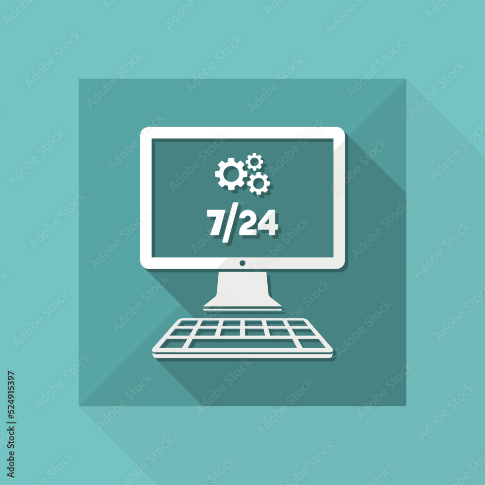 Computer assistance full time - Vector flat icon Computer assistance full time - Vector flat icon