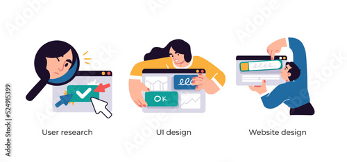 Design and development web application - abstract business concept illustrations. User research, UI design, Website design. Visual stories collection