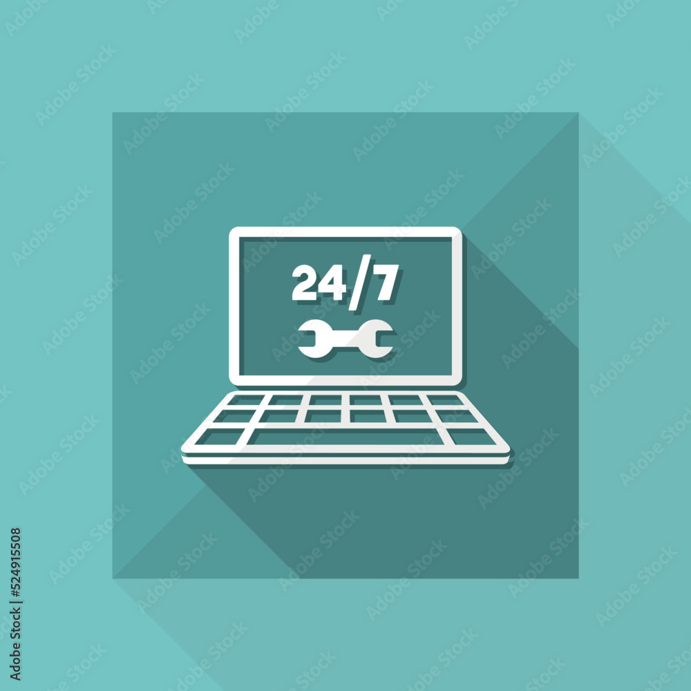 Full time computer repair or customize assistance - Vector flat icon Full time computer repair or customize assistance - Vector flat icon