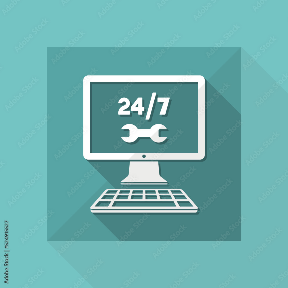 Full time computer repair or customize assistance - Vector flat icon Full time computer repair or customize assistance - Vector flat icon