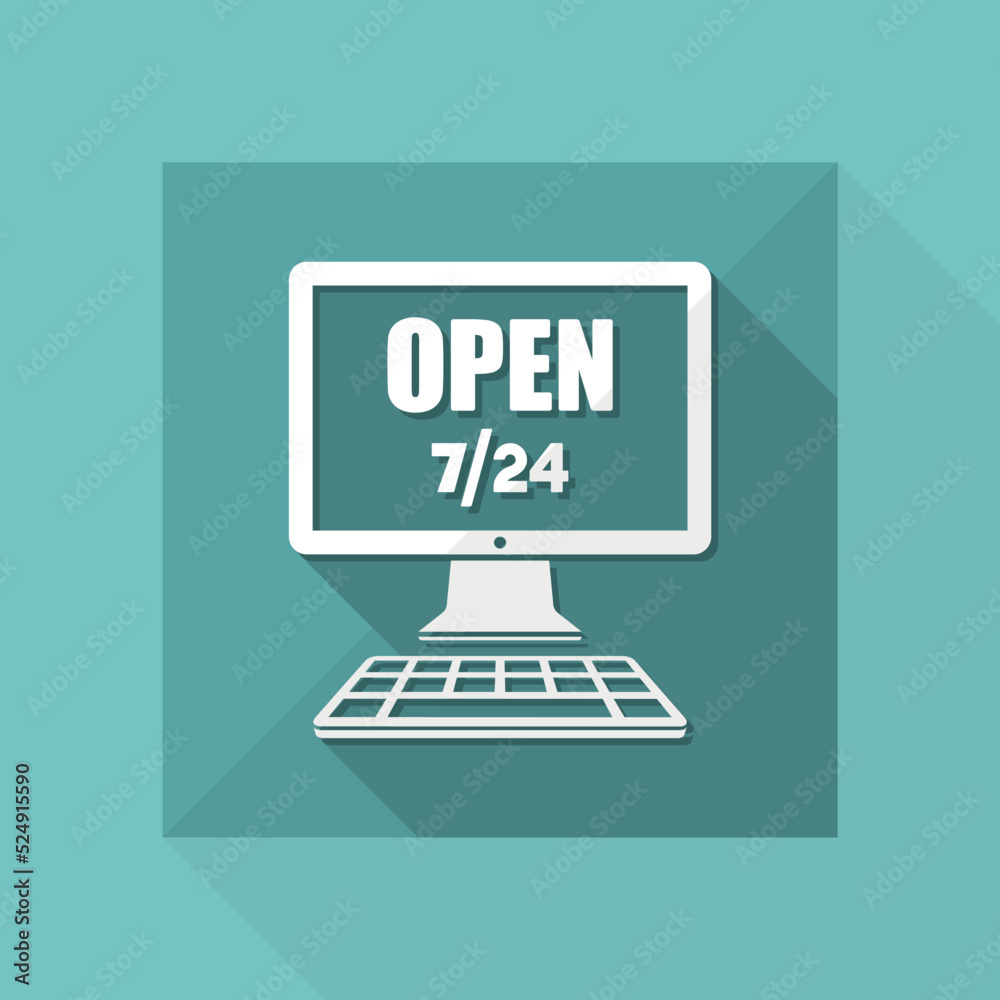 Web store open 7/24 - Vector flat icon Web store open 7/24 - Vector flat icon