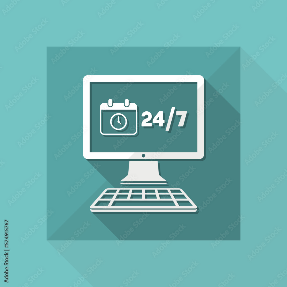 Computer services full time 24/7 - Vector flat icon Computer services full time 24/7 - Vector flat icon