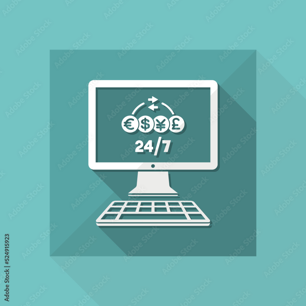 Money transfer online service 24/7 - Vector flat icon Money transfer online service 24/7 - Vector flat icon