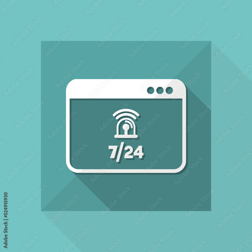 Computer alarm siren protection 7/24 - Vector flat icon Computer alarm siren protection 7/24 - Vector flat icon