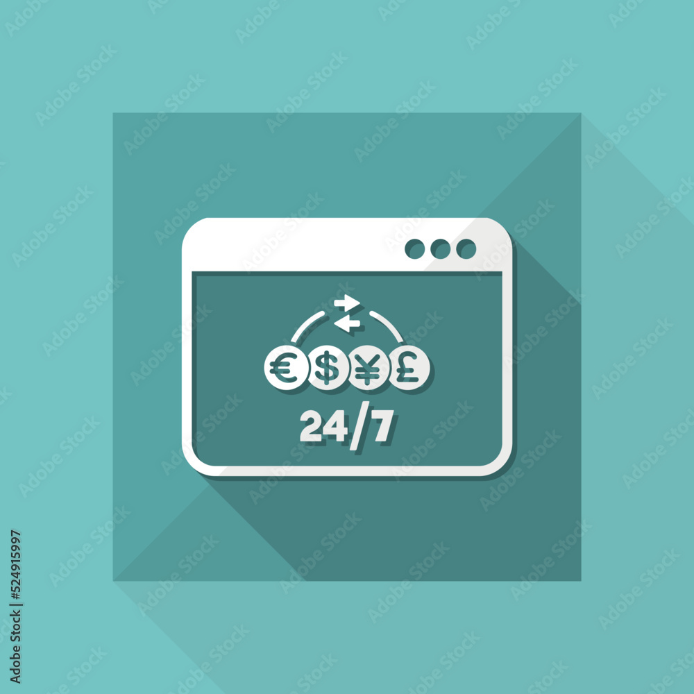 Money transfer online service 24/7 - Vector flat icon Money transfer online service 24/7 - Vector flat icon