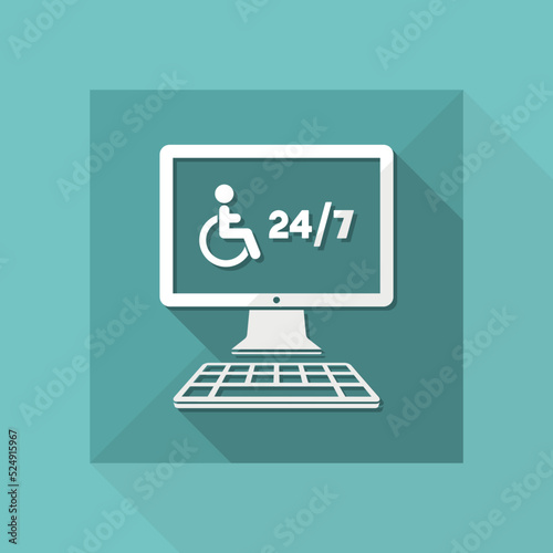 Online handicapped services 24/7 - Vector flat icon
