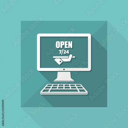 Online services open 7/24 - Vector flat icon
