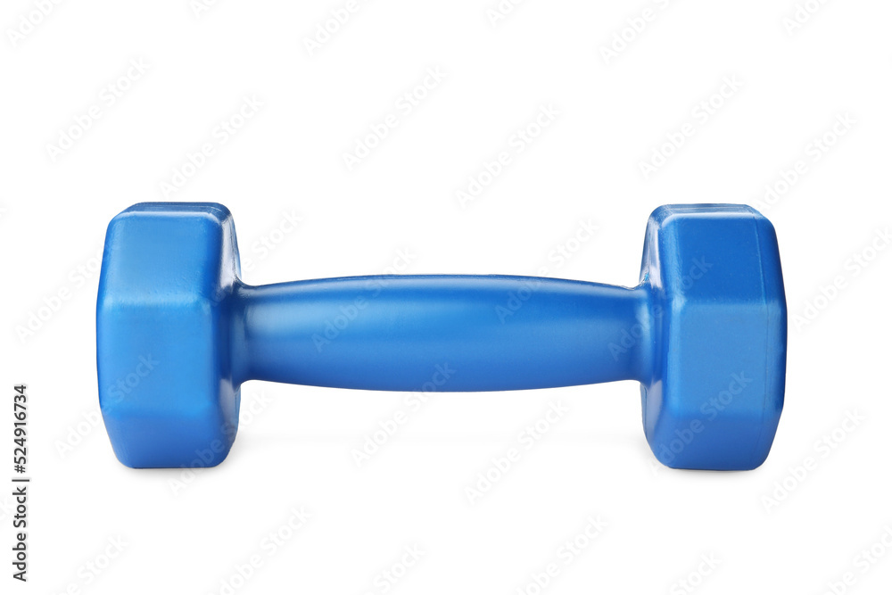 Blue dumbbell isolated on white. Weight training equipment Blue dumbbell isolated on white. Weight training equipment