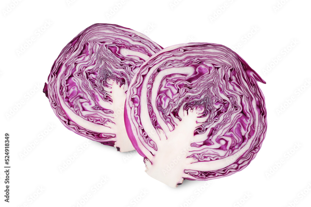 Halves of fresh ripe red cabbage on white background Halves of fresh ripe red cabbage on white background