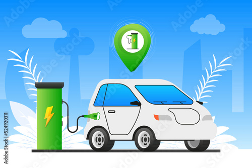 Electric vehicle charging. EV charging. Vector stock illustration