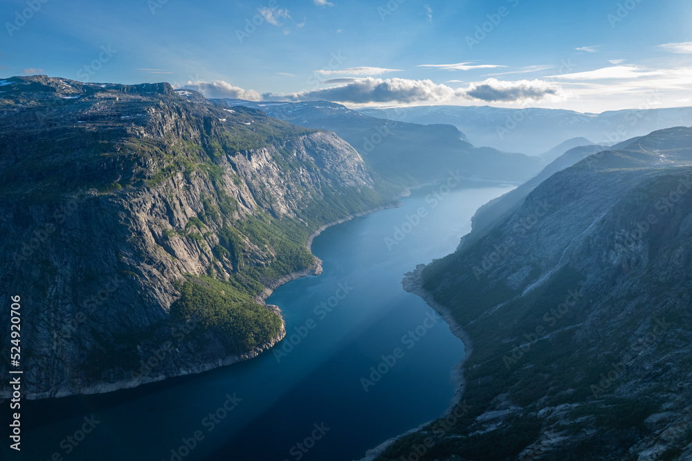 Aerial summer beautiful view of Trolltunga, Norway