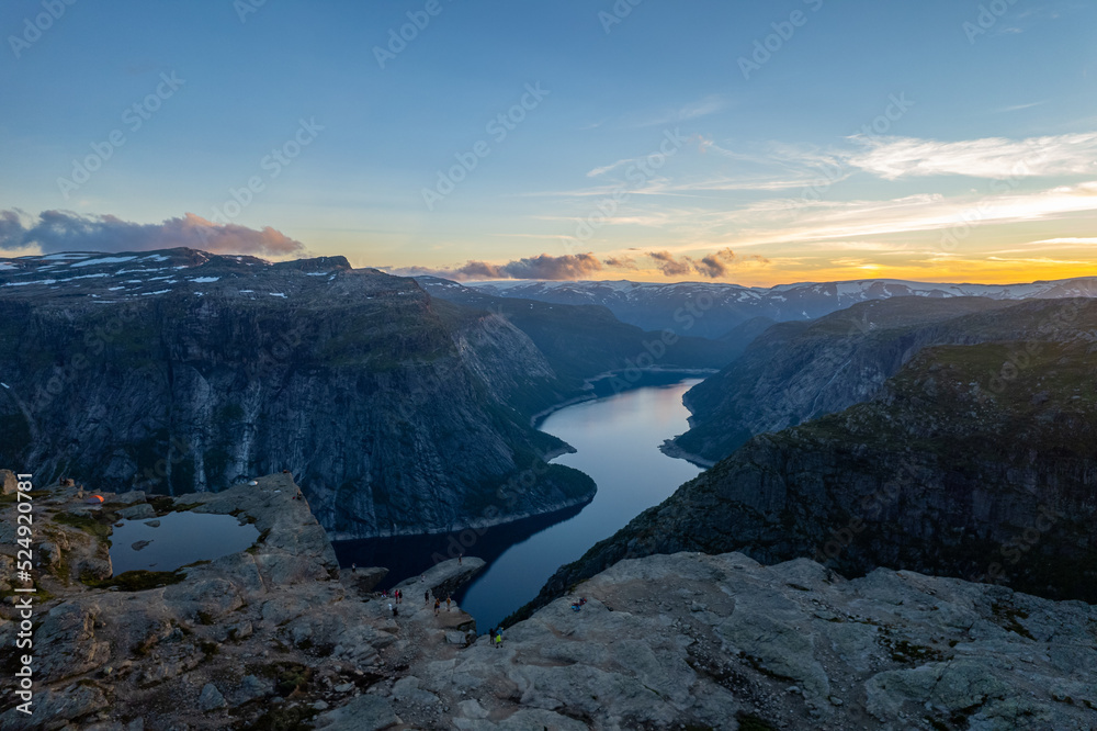 Aerial summer beautiful view of Trolltunga, Norway