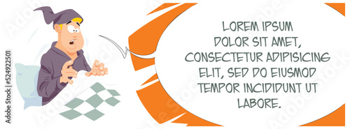 Male woke up from scare. Illustration for internet and mobile website.