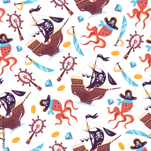 Pirate marine seamless pattern background concept. Vector isolated graphic design illustration 