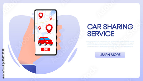 Car sharing service. Share automobile for commuting. Vector illustration.