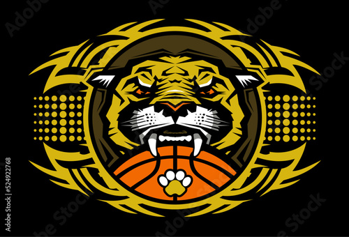 tribal basketball team design with cougar mascot for school, college or league