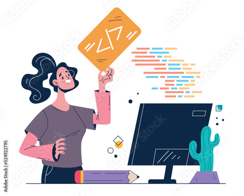 Software code program business developer code web site teamwork abstract programming concept. Vector isolated graphic design illustration