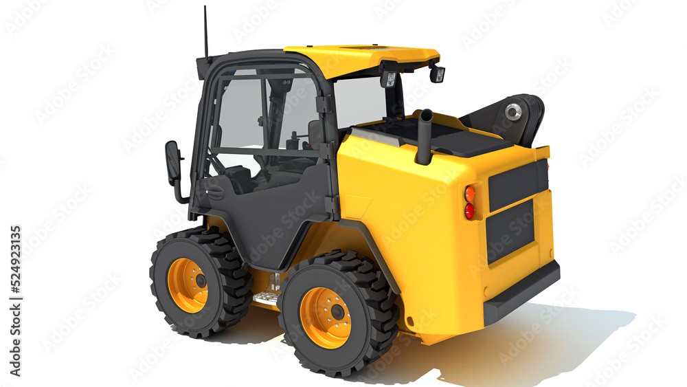 Mini Tracked Skid Loader Construction machinery 3D rendering on white background