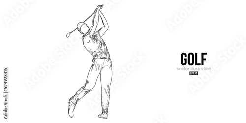 Abstract silhouette of a golf player on white background. Golfer man hits the ball. Vector illustration